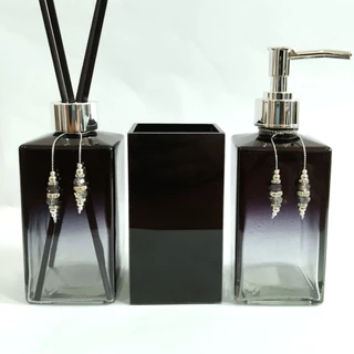 Kit Banheiro Difusor Aromatizante e Lavabo e Porta Escova de Vidro Luxo Squere