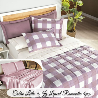 Kit Colcha Cobre Leito Queen 3pcs Dolce Vita 200 Fios+Jg Cama Romantic Seda Charmousse