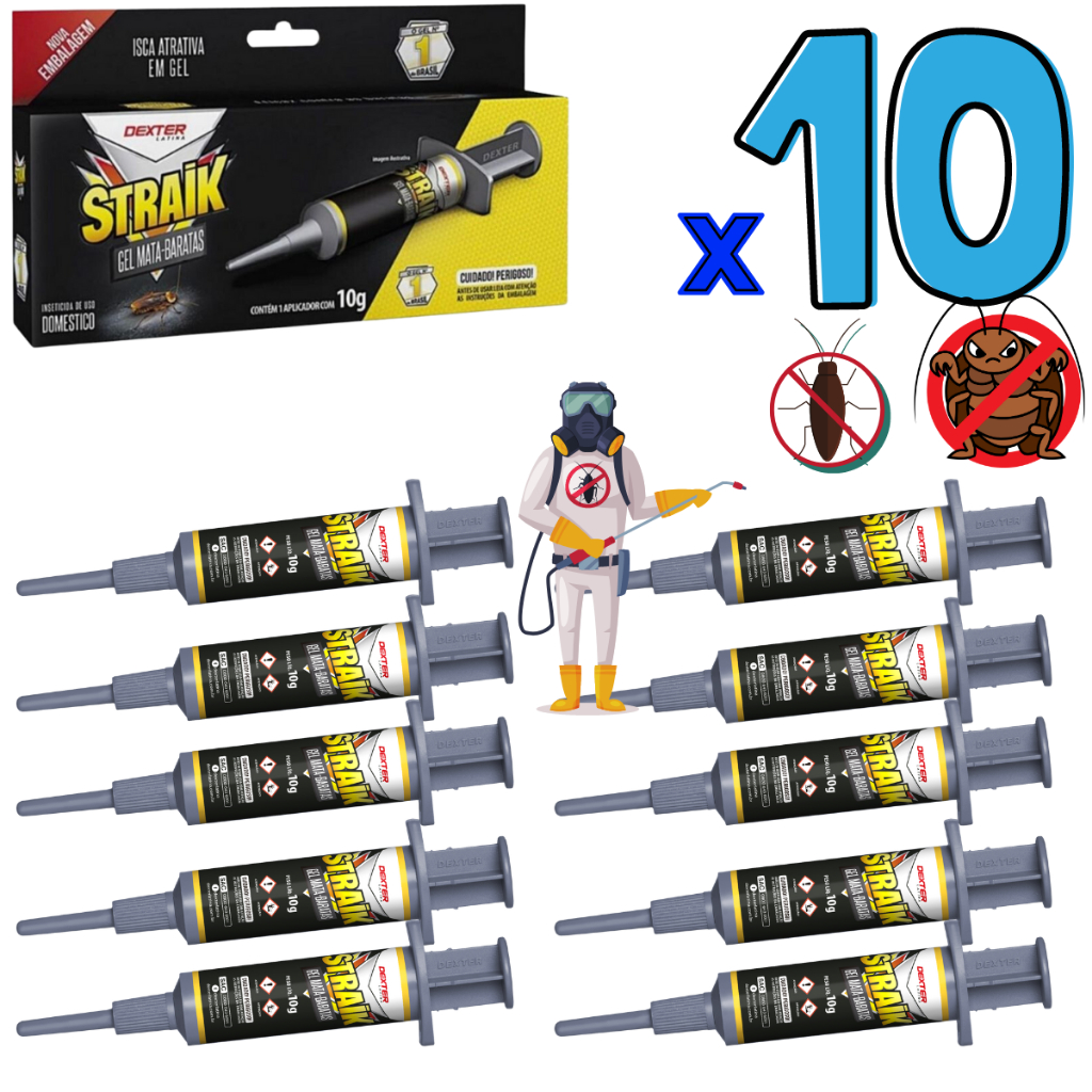 Kit 10 Straik Gel Mata Baratas 10g (Uso doméstico, aprovado pela ANVISA)