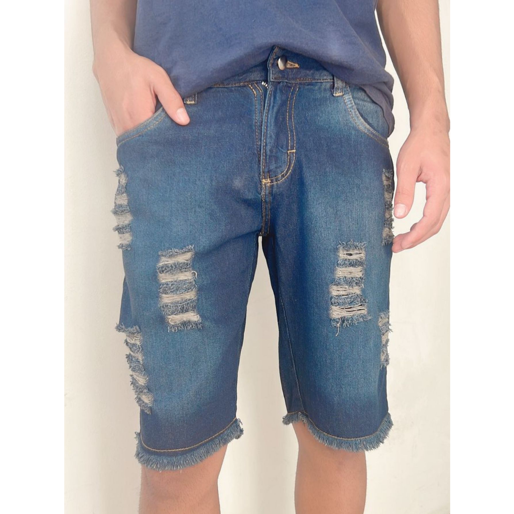 Bermuda Jeans Azul Com Lycra Elastano Promoção Envio Rápido