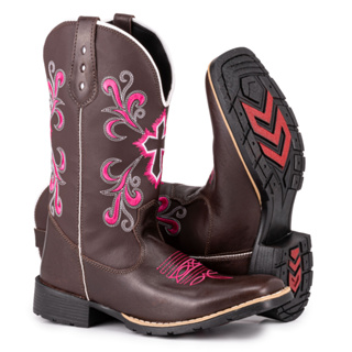 Bota Texana Feminina Botina Country Couro Legitimo Bovino Cano Alto Corte a  Laser com Brilho Efeito Gliter