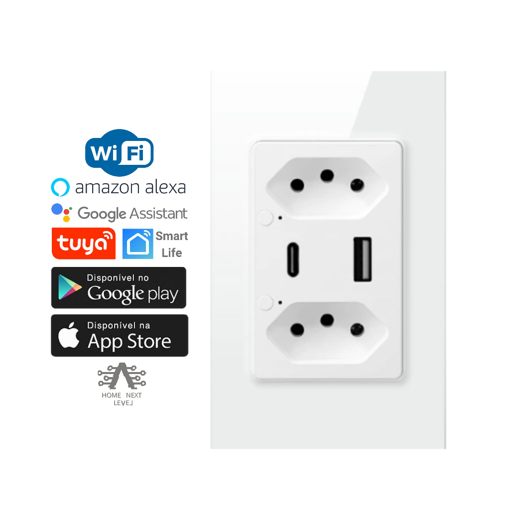 Enchufe Tomacorriente Inteligente Doble + 2 Puertos Usb Wifi 16a Tuya-Bsd08  Google, Alexa +App