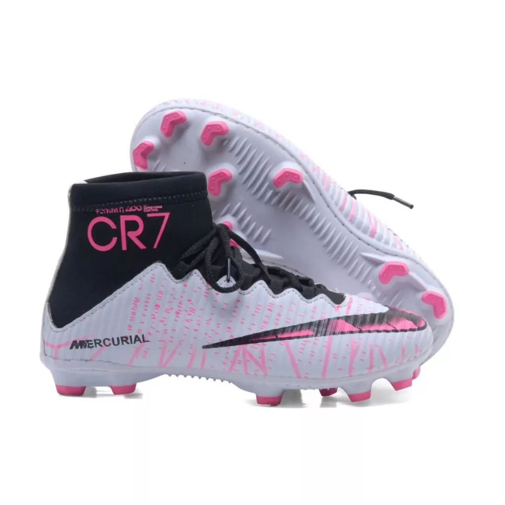 Chuteira Campo MERCURIAL CR7 Botinha Cano alto travas NK envio imediato ...