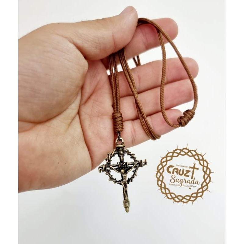 Colar Cruz Crucifixo Coroa de Espinhos, Jesus Crucificado, colar de metal