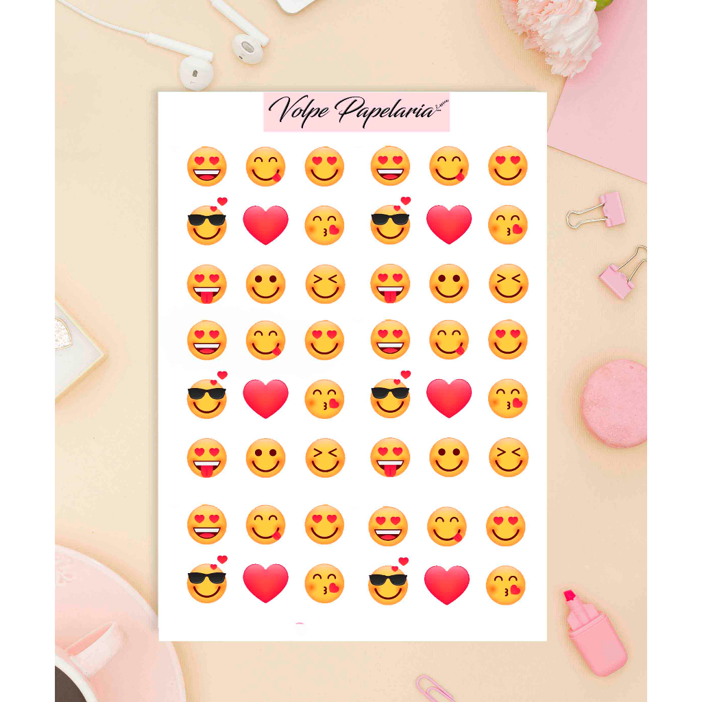 Cartela de adesivos emoji / emoticons icones/ decoração de planner ...
