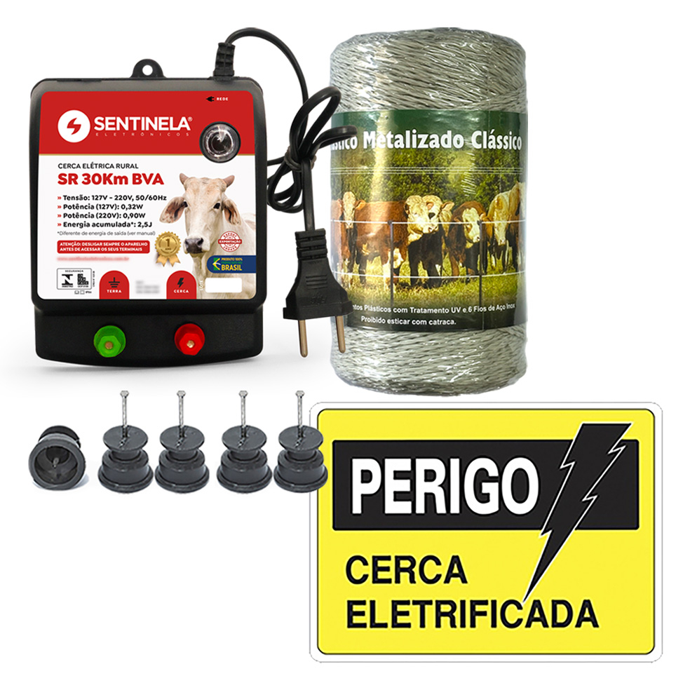 Kit Cerca Elétrica Rural Eletrificador Sentinela SR 30000 + Isolador ...