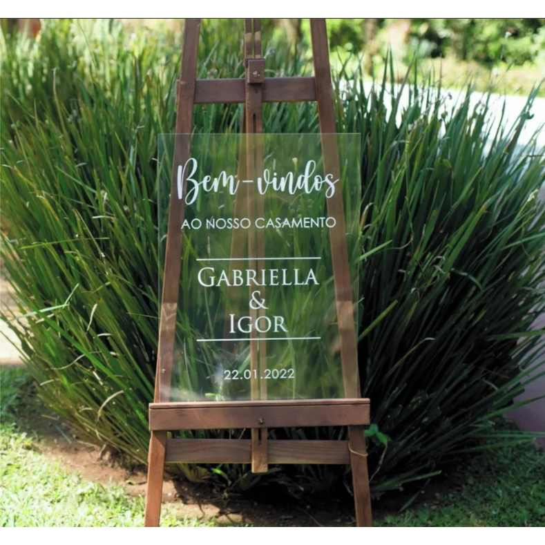 Placa Casamento Bem-vindo Recepção Personalizada Minimalista