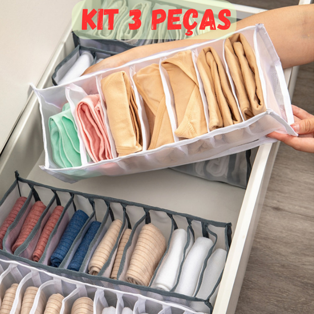 Kit 3 Caixa Organizadora Organizador De Roupas Intimas Divisor Dobrável ...