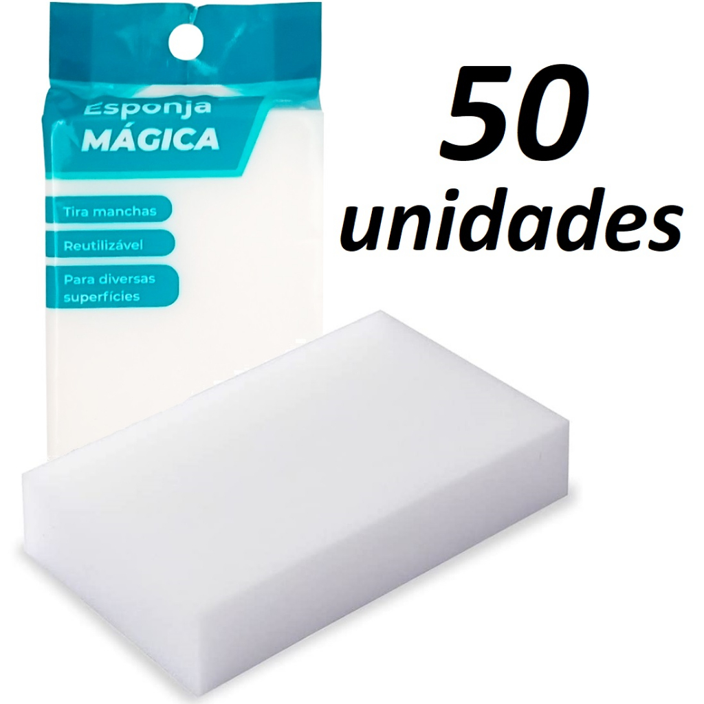 Kit 50 Esponja Mágica Bucha Melamina Tira Mancha Original Desengordura Limpeza Max Clean