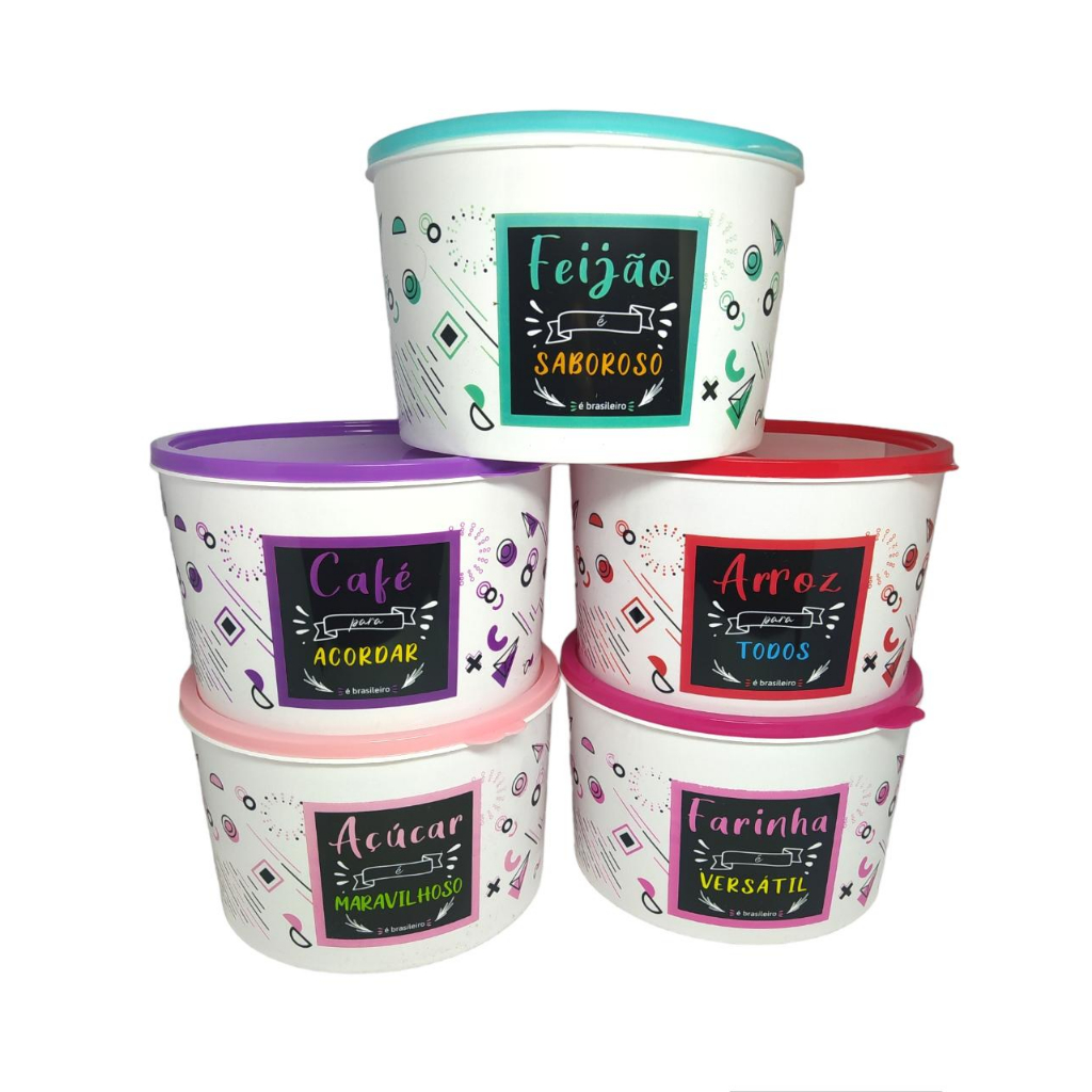 KIT 5 Potes Organizadores de 2lt (arroz, feijão, farinha, café e açúcar) para armazenamento de alimentos