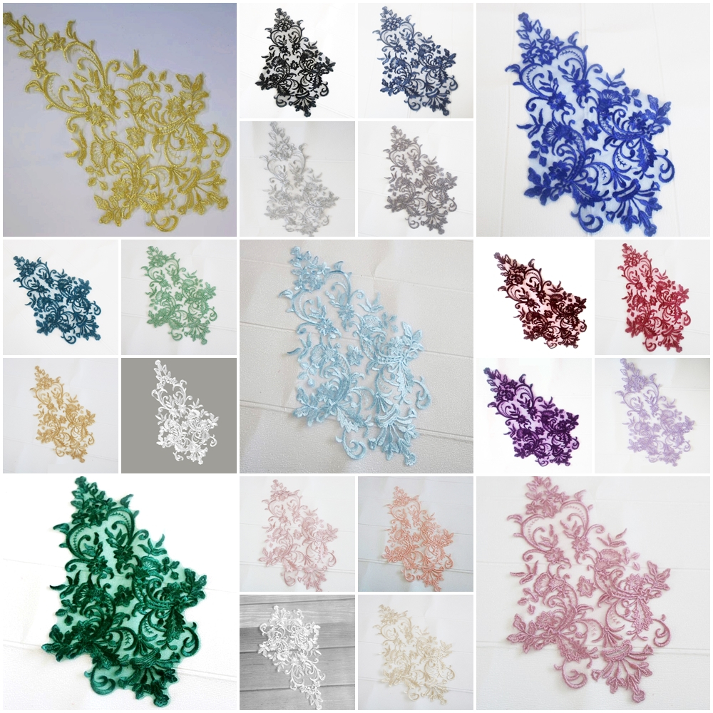 Renda Guipir Floral Aplique Para Roupas Várias Cores 1 peça 42x 24cm