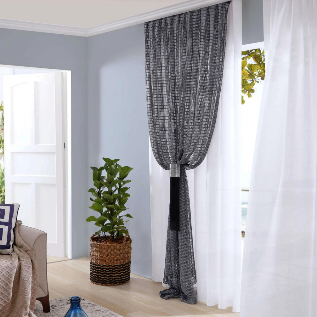 Cortina xale Bella Janela samara titânio, aluminio e taupe 2,10m x2,50m