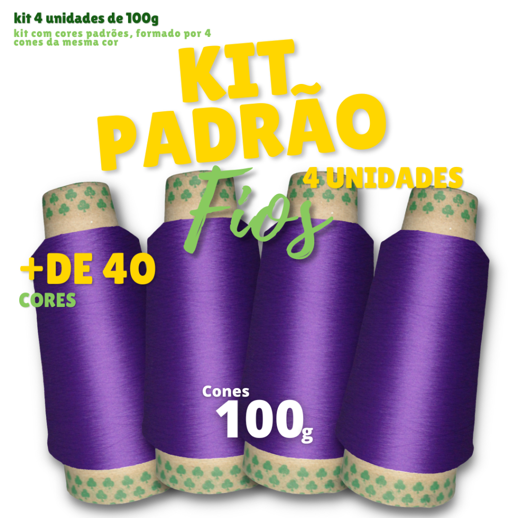 KIT FIO COLORIDO PARA costura em OVERLOCK 100% Poliéster 4 CONES 100 ...