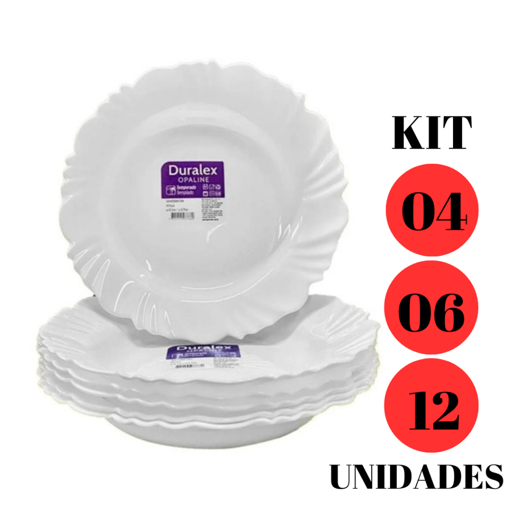 Kit Jogo 4/6/12 Pratos Fundo Pétala Branco Vidro Opaline Jogo Jantar Duralex Redondo Conjunto Resistente Nadir Figueiredo Borda Ondulada Cozinha Porcelana Fundo Formato Almoço Platos