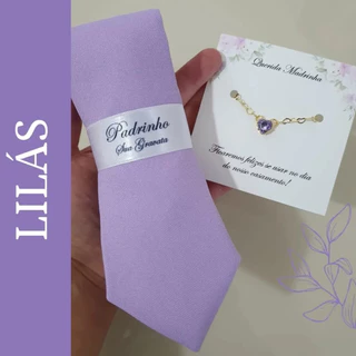 kit Gravata Padrinho Semi Slim e Pulseira Madrinha Folheada a Ouro PRONTA ENTREGA