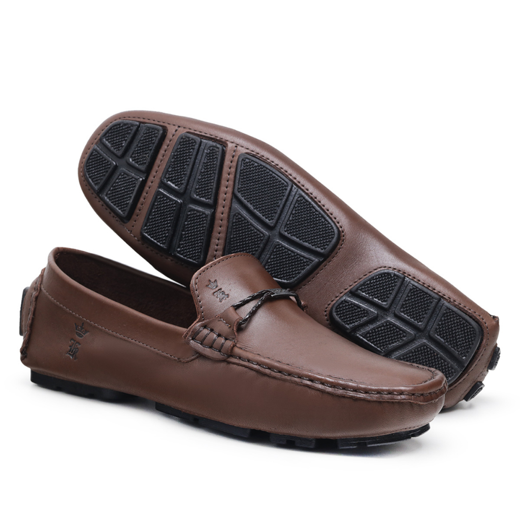 Sapato Mocassim em Couro Legítimo Drive Masculino Casual S.K Formal Confortável Com Cordão