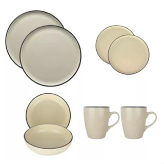 Kit de Cerâmica C/ 8 Itens Prato Raso Sobremesa Bowl e Caneca Bege com Marorm