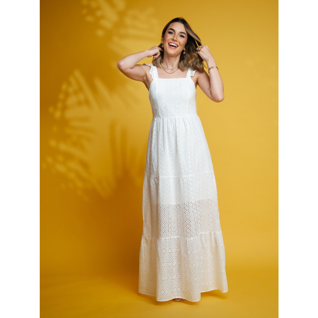Vestido longo forrado em lese e renda de alça lastex festa 1915 ...