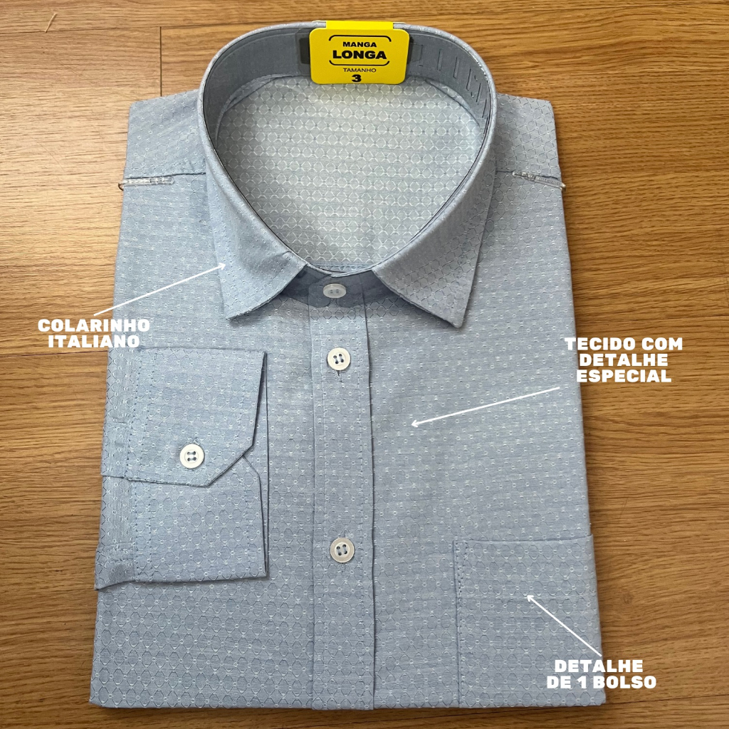 Camisa Social Manga Longa Masculina Classica Com Bolso