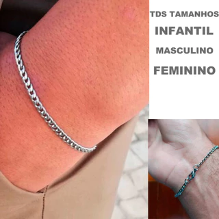 Pulseira Fina em aço inox antialérgico Sob Medida masculino feminino infantil criança corrente fininho prata não escurece 3mm para pulso pequeno grande