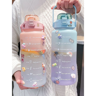Lela Garrafa de agua 2000ml ou 900ml c/ canudo ou 300ml Frases de Incentivo Alça Suporte Para Celular + Adesivos 3D