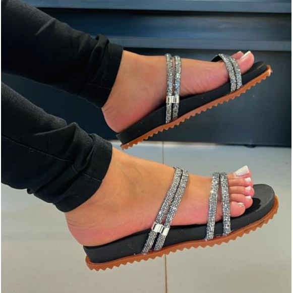 Sandália Papete Feminina Birken Tiras Em Glitter