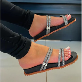 Sandália Papete Feminina Birken Tiras Em Glitter