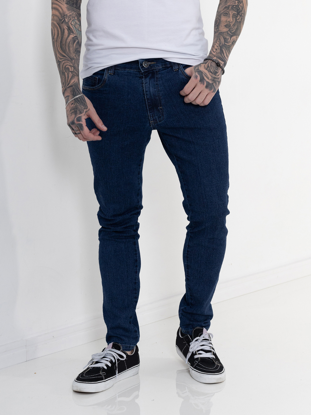 Calça Jeans Masculina Super Skinny Azul Dark Premium Comfort Elastano