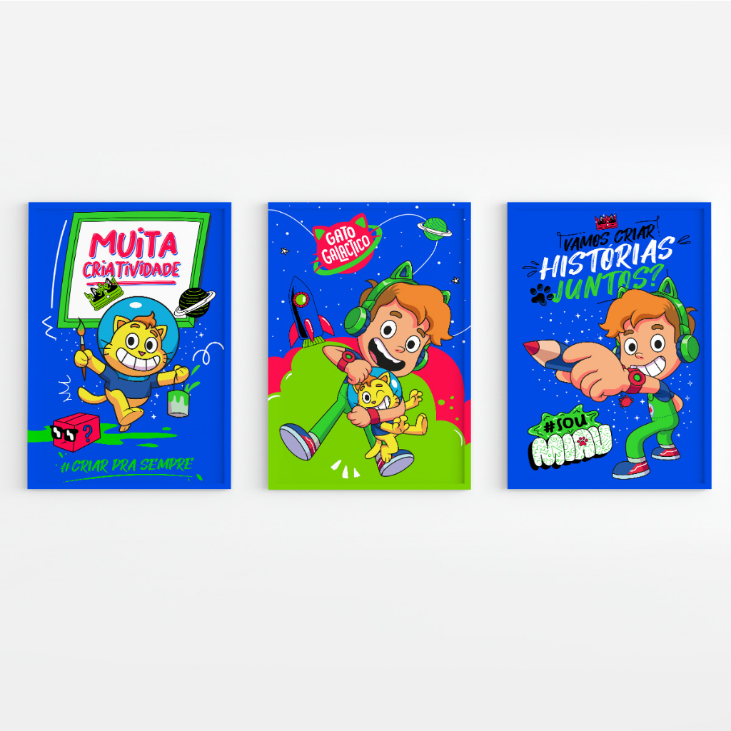 Kit 3 Quadros Decorativos Gato Galactico Para Quartos Infantil | Shopee ...