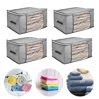 Kit 4 Caixa Saco Organizador Edredom Coberta Casaco Toalha Guarda Roupa Closet Armário 45x45x30cm