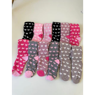 Meia Comprida Quentinho Estampa Coracao Kit 3 e 6 Pares Felpuda Inverno Neve