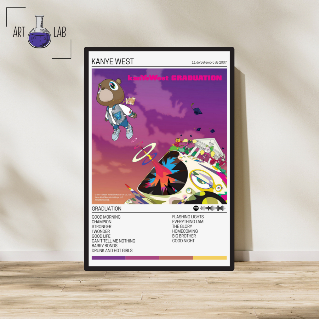 Quadro decorativo álbum Spotify Kanye West Graduation moldura e vidro ...