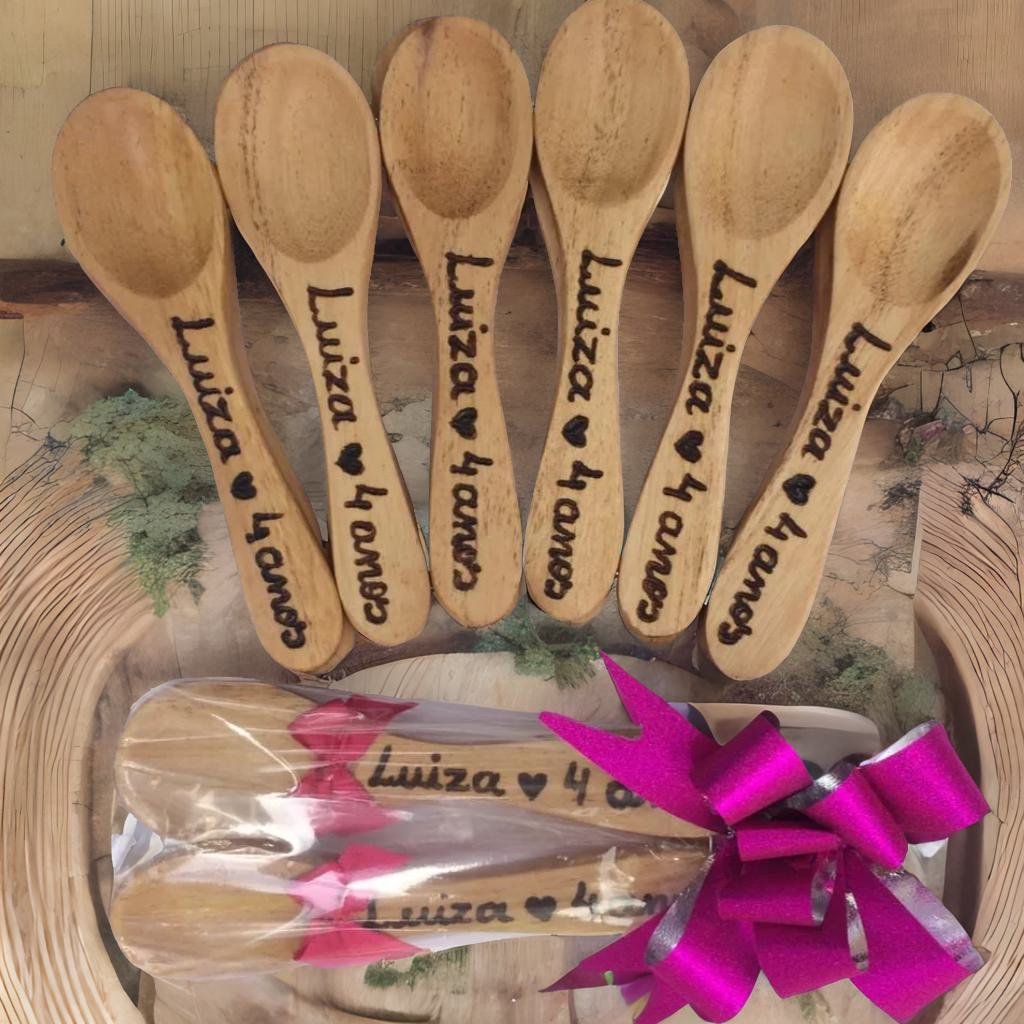 Kit 15pç Mini Colher Pau 12x3cm Personalizada Madeira Lembrancinha Cha ...