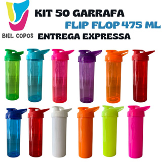 Kit 50 Garrafa Flip Flop 475 mL várias cores - Garrafa de água- Garrafa pra academia
