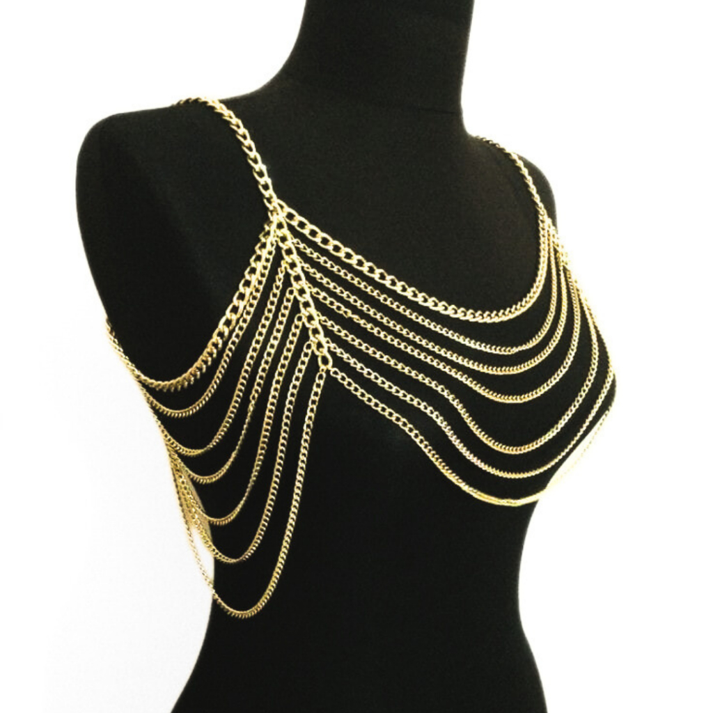 Bodychain Dourado Harness de Corrente - Corrente Corporal Colar ...
