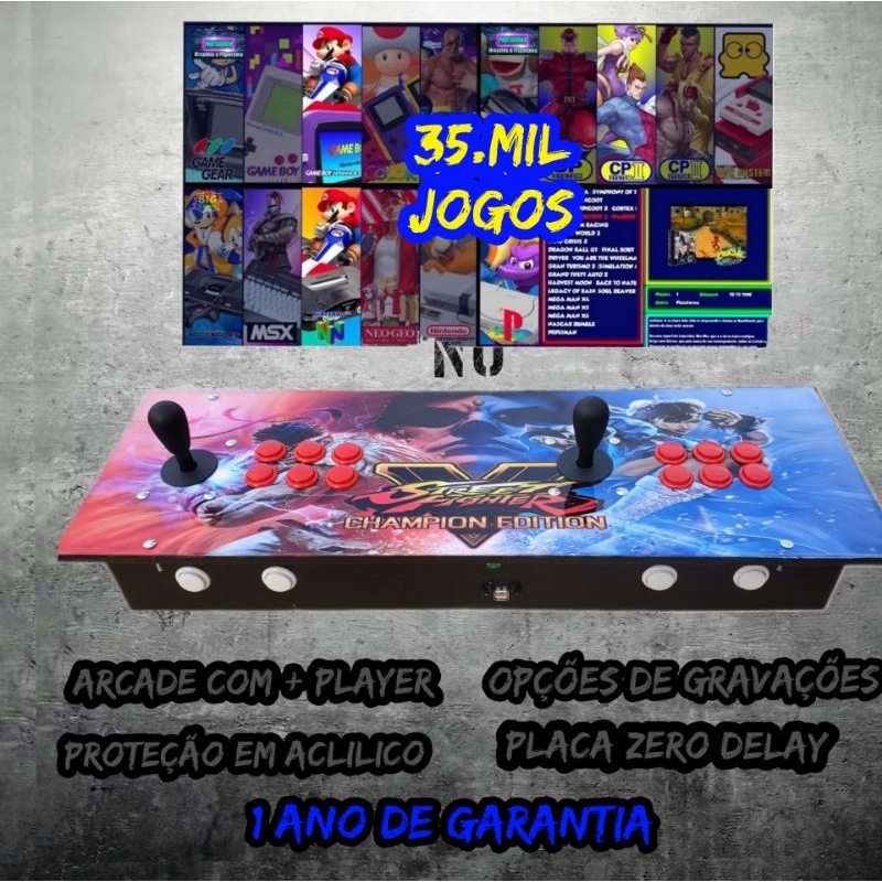 Controle Fliperama Duplo 35.000 Jogos Saída USB Para + Jogadores +Playstation