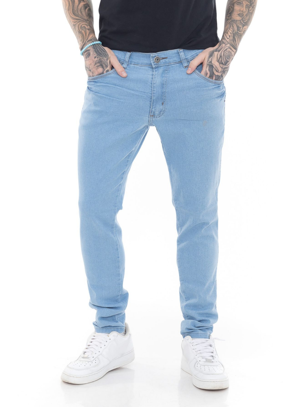 Calça Jeans Masculina Azul Claro Super Skinny Délavé | Shopee Brasil