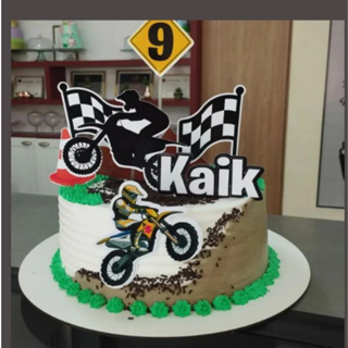 1 peça topo de bolo com design de motocicleta
