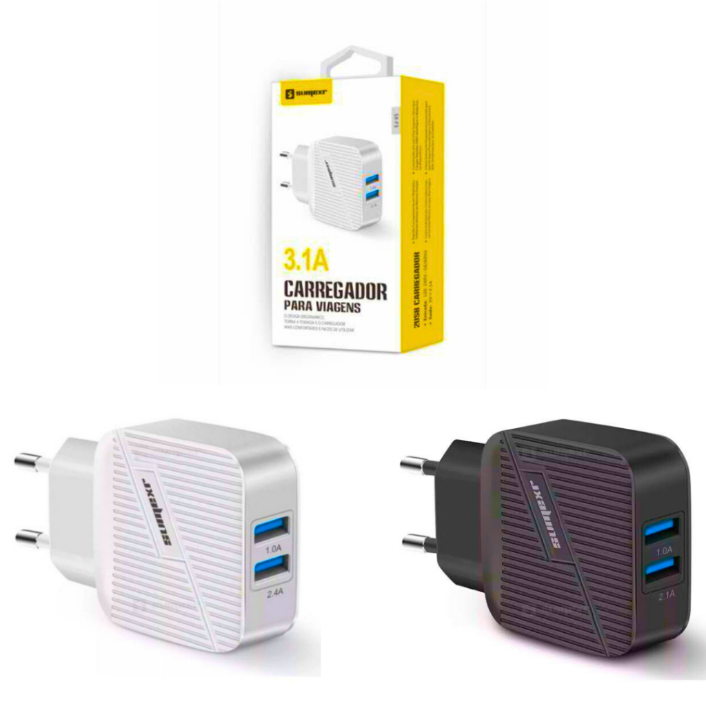 Carregador Turbo de Celular tipo C com 2 Entradas Usb Para Viagem ...