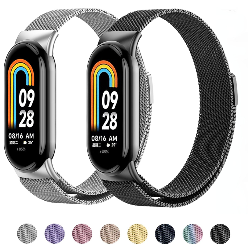 Pulseira para Xiaomi MI Smart Band 8 milanesa de metal em aço inoxidável