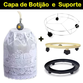 Capa de Botijão de Gás de 13 Kg - Renda Branca e Suporte de Botijão de Gás 13kg - com rodinhas ou sem - metal ou plástico - PANAMI