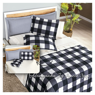 Kit Colcha Cobre Leito Queen 3pcs Dolce Vita 200Fios Micropercal Matelado Xadrez + Jg Cama 3pcs