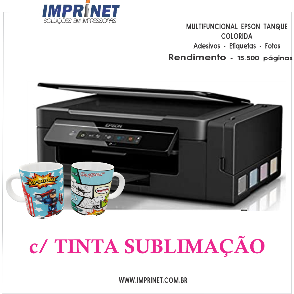 Impressora Multifuncional Ecotank Epson, bivolt, colorida, L3210, L396 ou L3250, Wifi, tintas sublimática