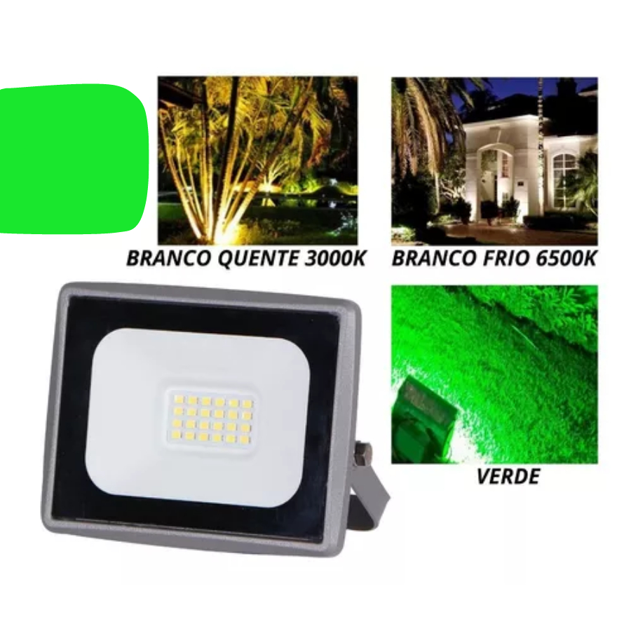 Refletor Led 10w Verde Ip65 Holofote Slim Resistente Jardim Bivolt CTB