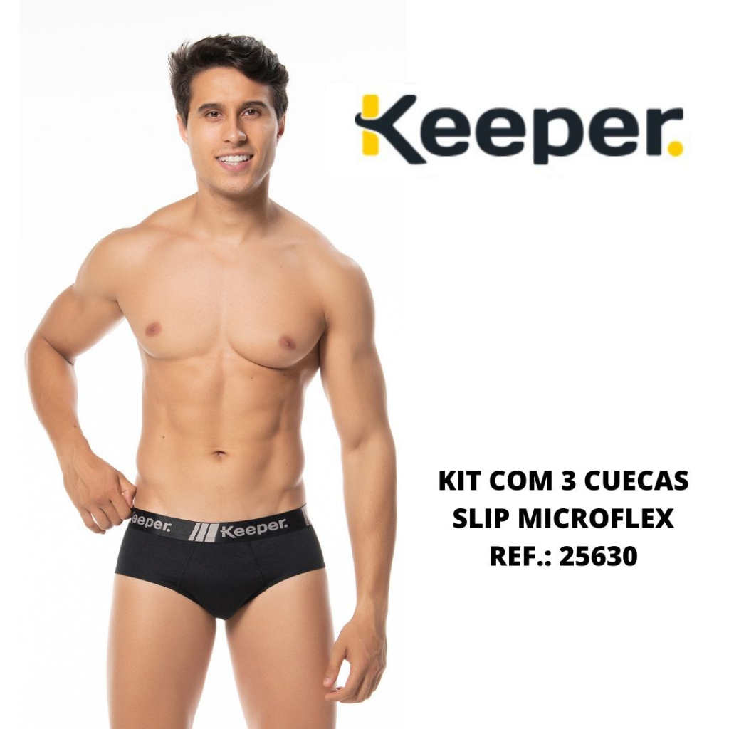 Kit 3 cuecas slip microflex elástico aparente Keeper 25630 microfibra