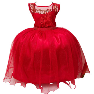 Vestido Infantil Vermelho E Off Renda De Luxo Festa Princesa em