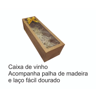 Caixa de vinho-Papel Kraft-35x11x9,5 -10 unidades+PALHA+LAÇO DOURADO