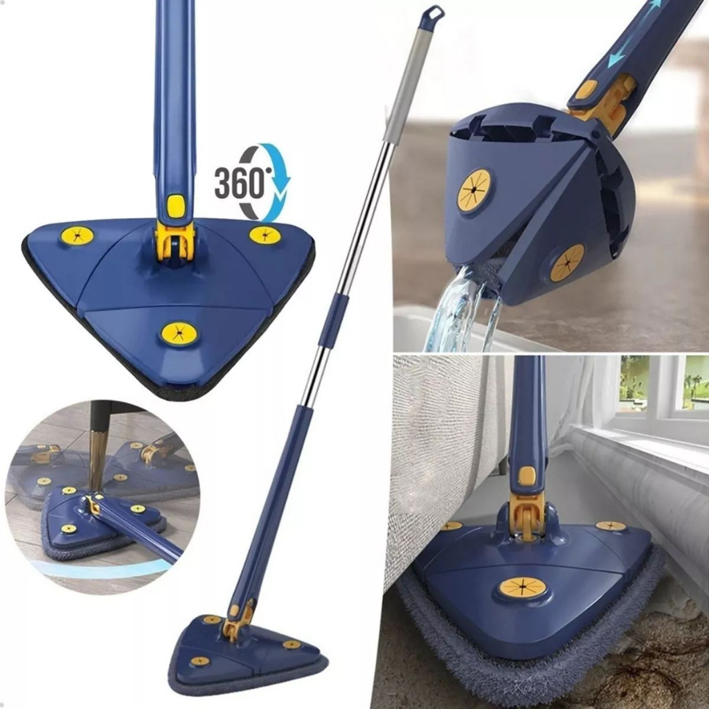 Esfregão Triangulo Mop Multifuncional De Limpeza Ajustável Giratória 360°