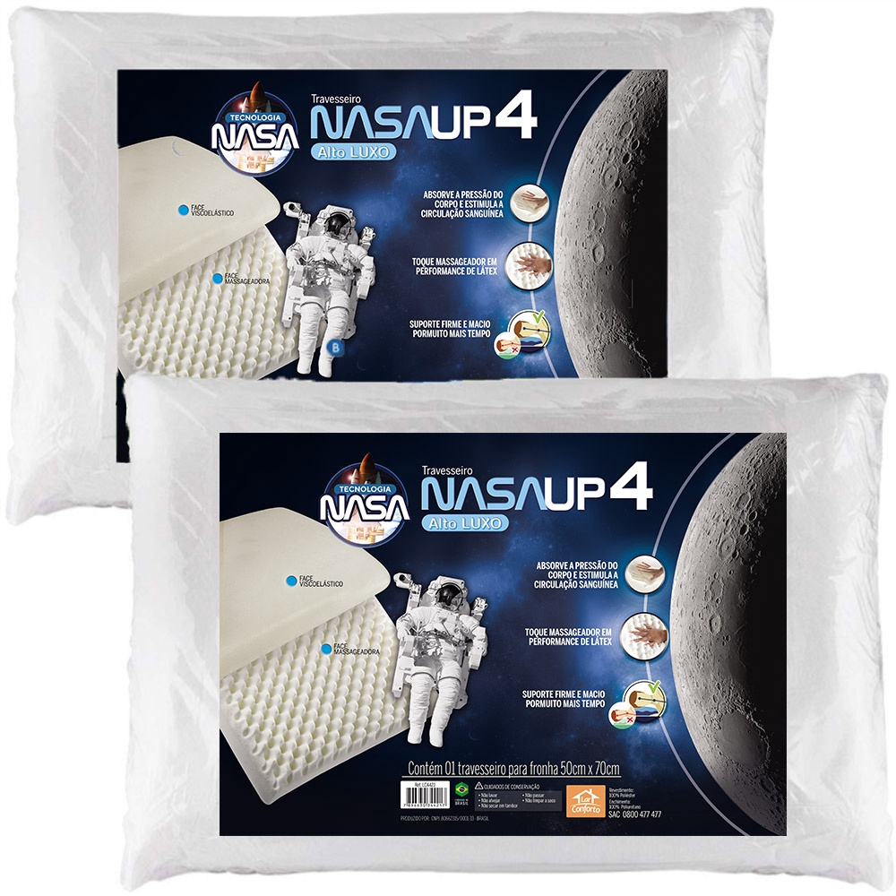 Travesseiro Nasa Alto Up4 14cm Altura - Kit Com 2 Peças
