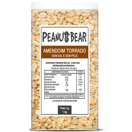 Amendoim Sem Pele Torrado Sem Sal 1kg